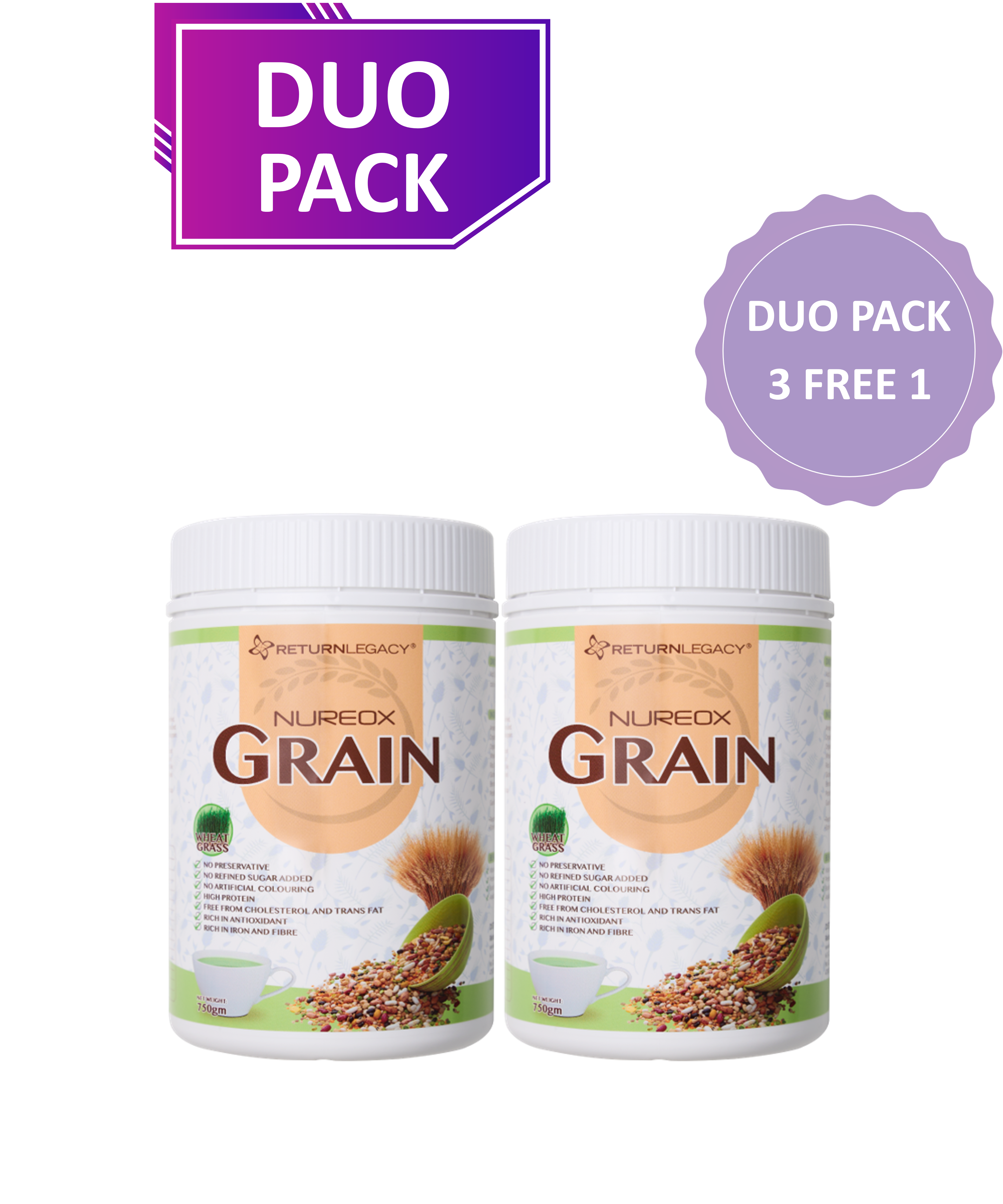 NUREOX GRAIN 750g (3 DUO PACK FREE 1 DUO PACK)